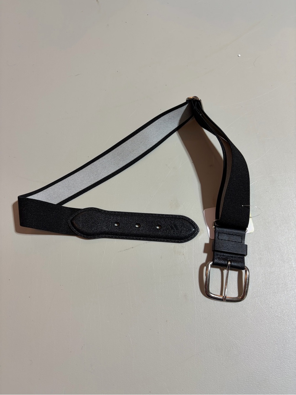 adidas Black Elastic baseball Belt with Silver Buckle and White Lining